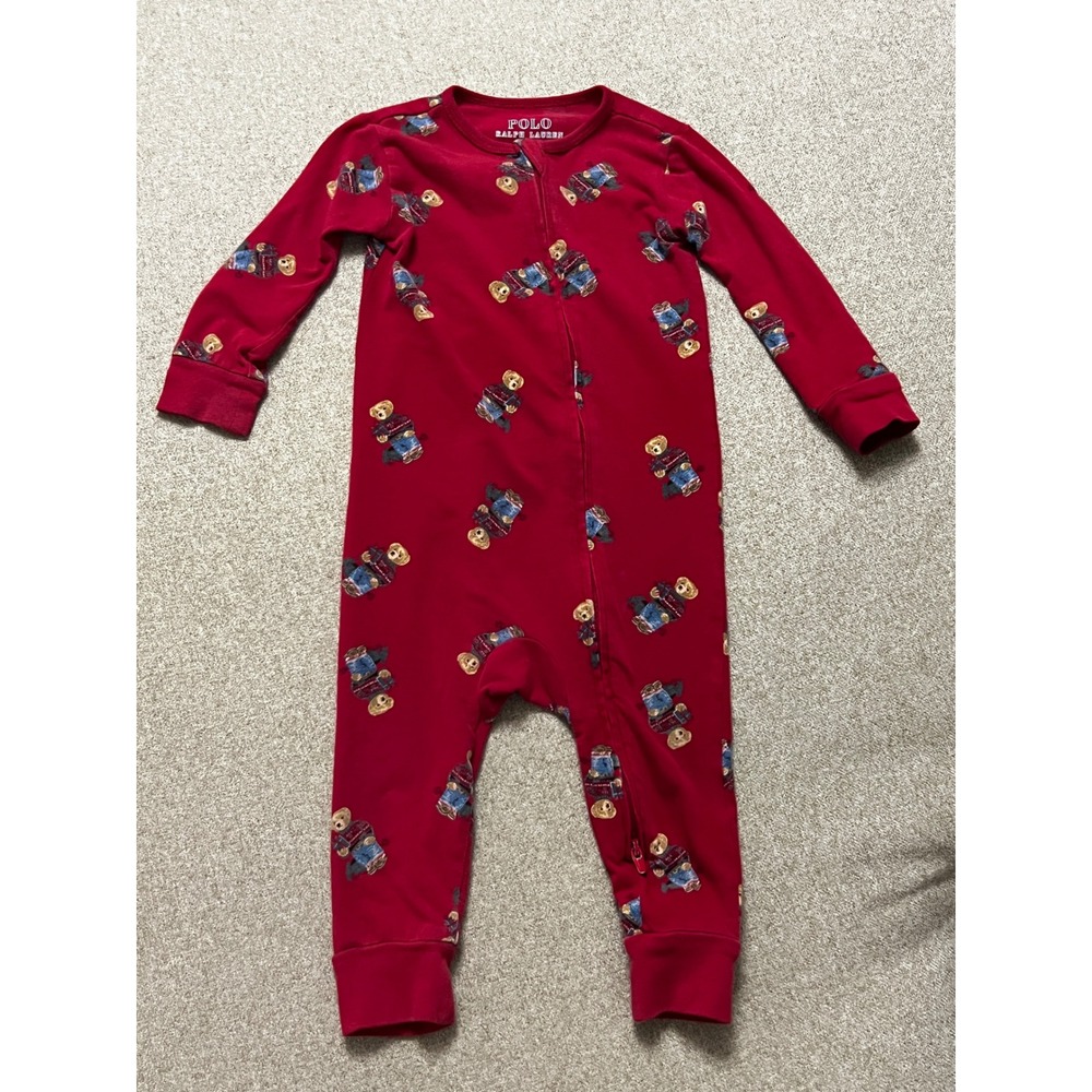 Polo Ralph Lauren Baby Red Polo Bear Zip Front Sleeper Coverall Jumper 6-12M